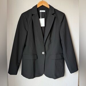 Cicy Bell Single Button Black Blazer Women Size Large Light Padded Shoulders NWT